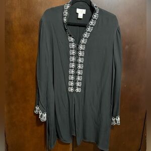 Soft Surroundings Black Silk Embroidered Top 1X